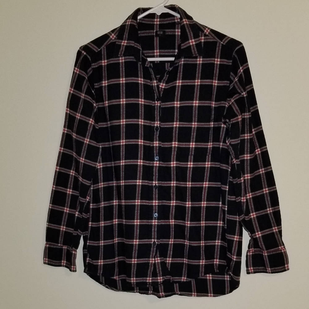 Navy blue with red & cream striped flannel